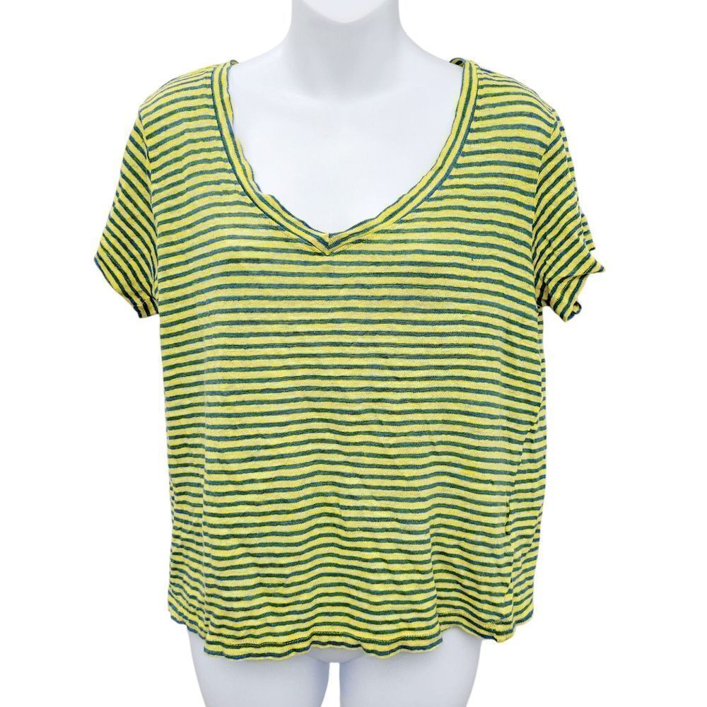 2/$20 Joe Fresh Yellow & Blue Linen Top Blouse Size: M